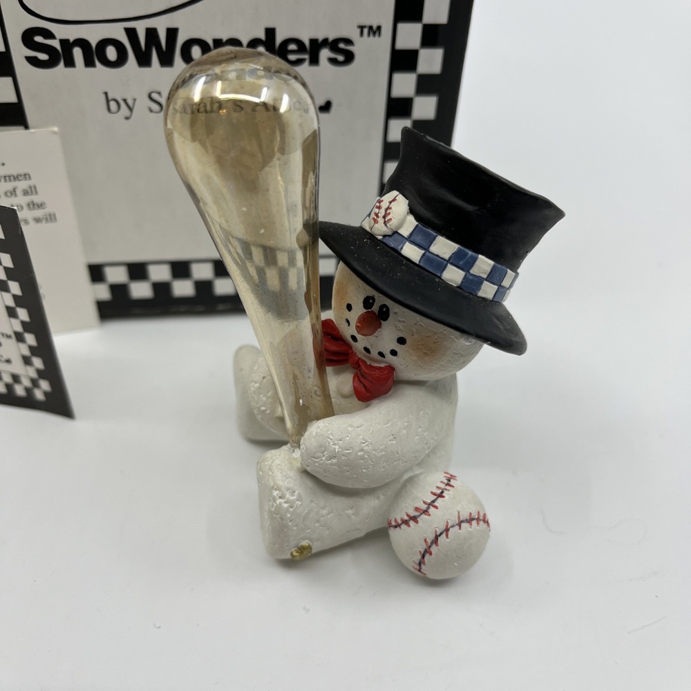 Baseball Top Hat Snowman With Blown Glass Bat Sarah's Attic SnoWonders